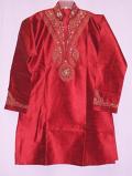 Boy’s Red Silk Kurta w/ Intricate Embroidery for 11-12 Years Age #2716